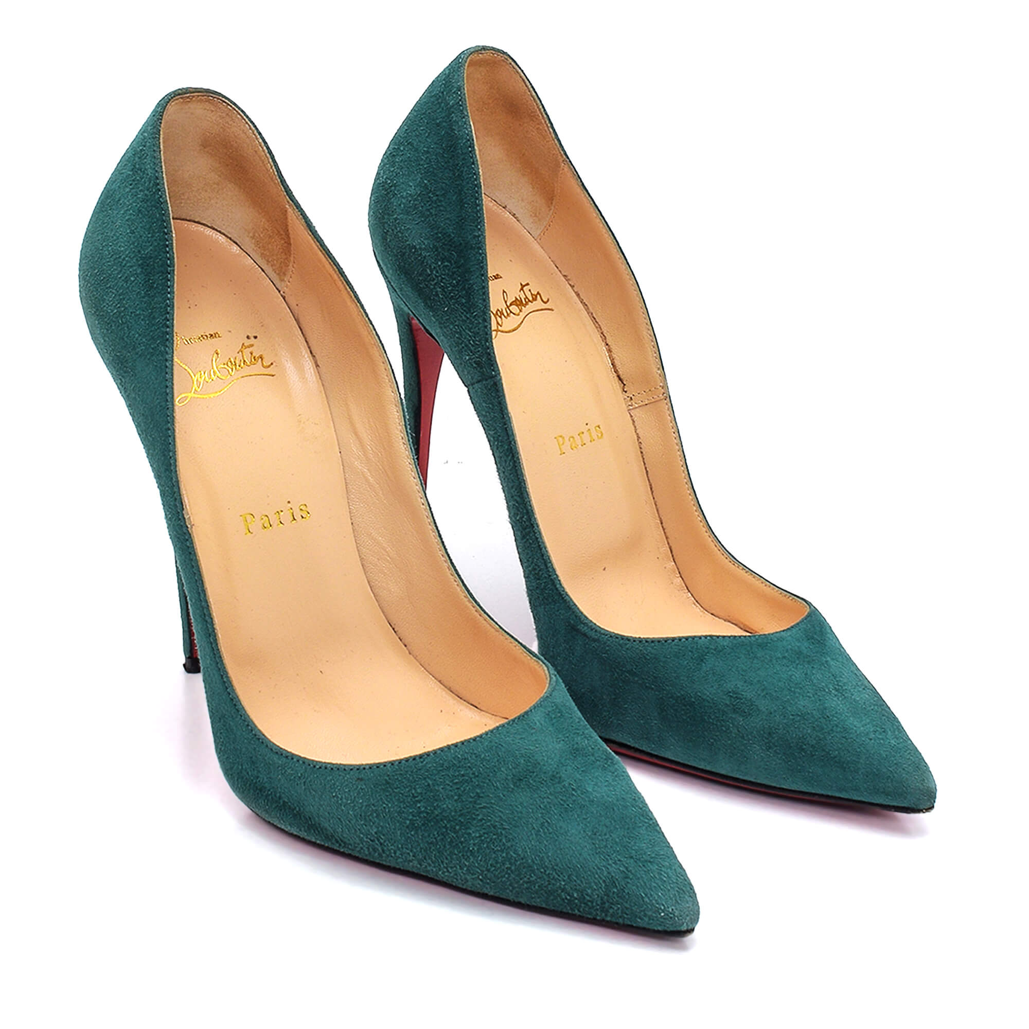 Christian Louboutin - Green Suede Pointed Toe So Kate Stilette Pumps